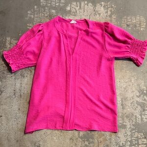 BiBi Vibrant Pink Ruched Sleeve Blouse